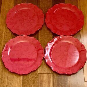 Better Homes & Gardens Acrylic Red Plastic Dinner Plates 10” Set of 4 Christmas